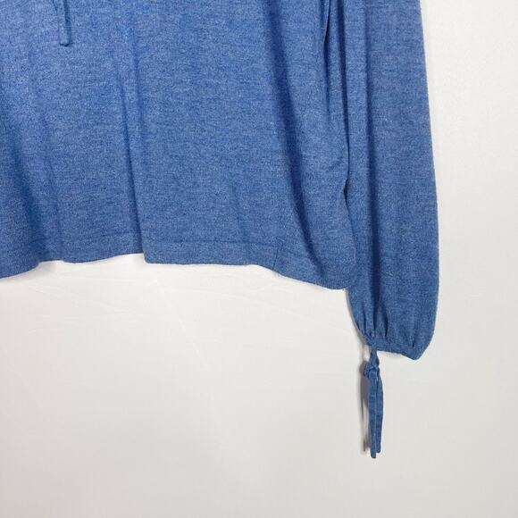 Joan Vass Womens Medium M Blue Lightweight Hooded Sweater Tie Sleeve Cuffs - Picture 3 of 10